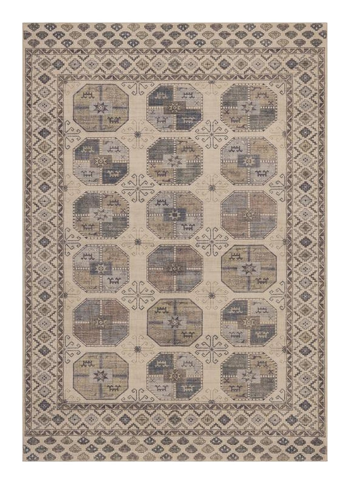Tapis Moissac, coloris beige et gris, motif 1, vue de dessus