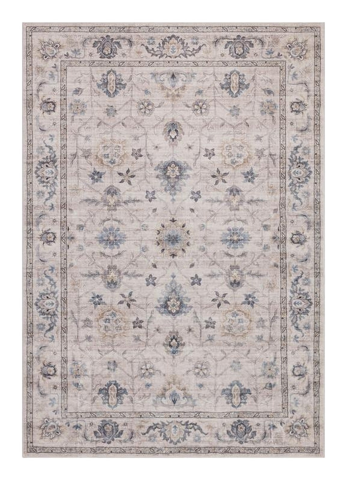 Tapis Albi, coloris beige et bleu, vue de dessus
