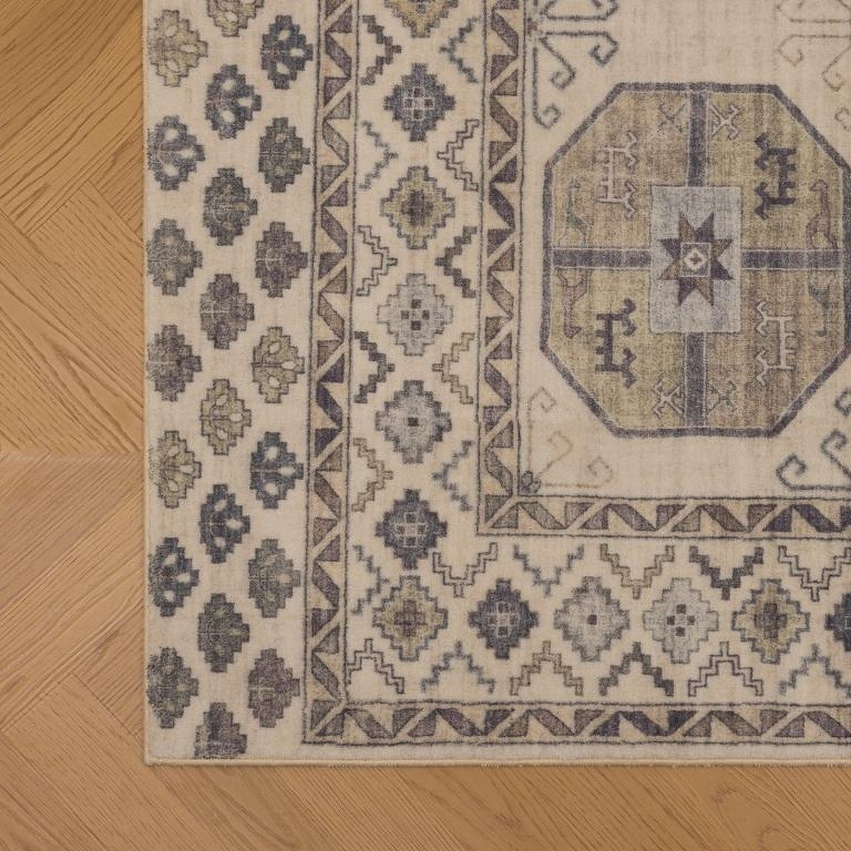 Tapis Moissac, coloris beige et gris, motif 1, le bord de près