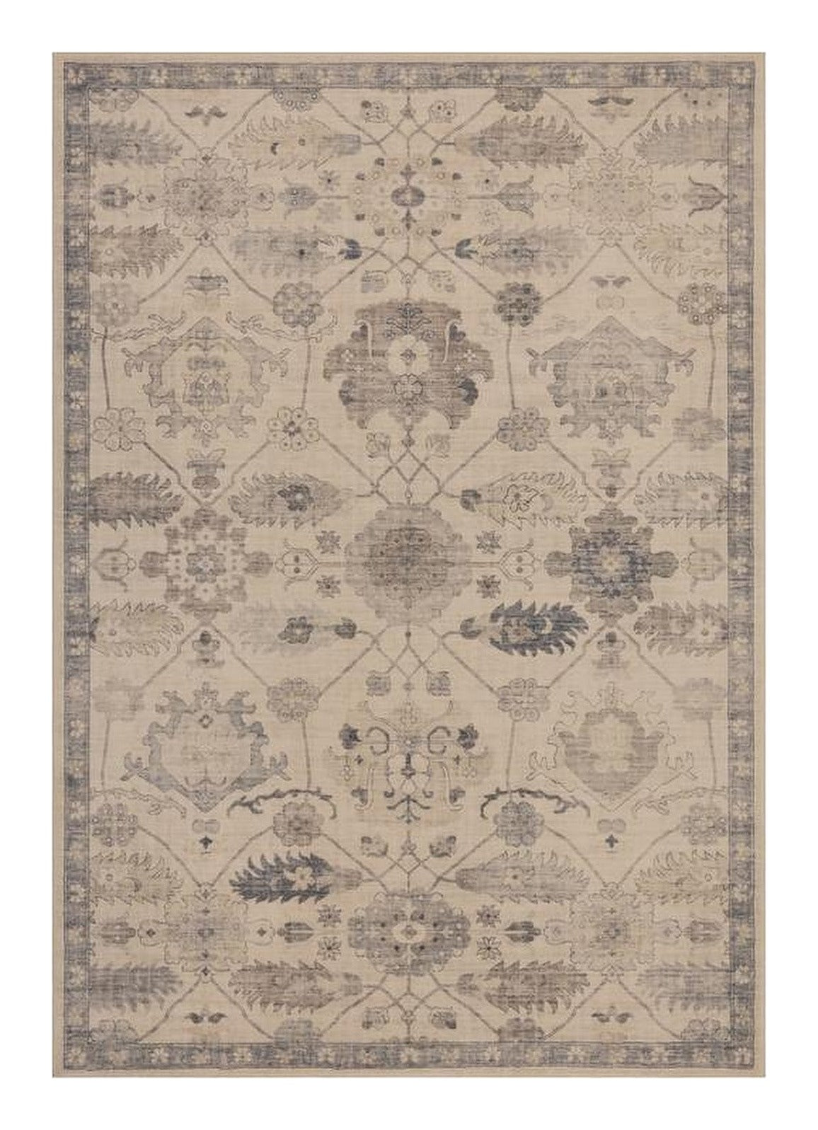 Tapis Moissac, coloris beige et bleu, vue de dessus